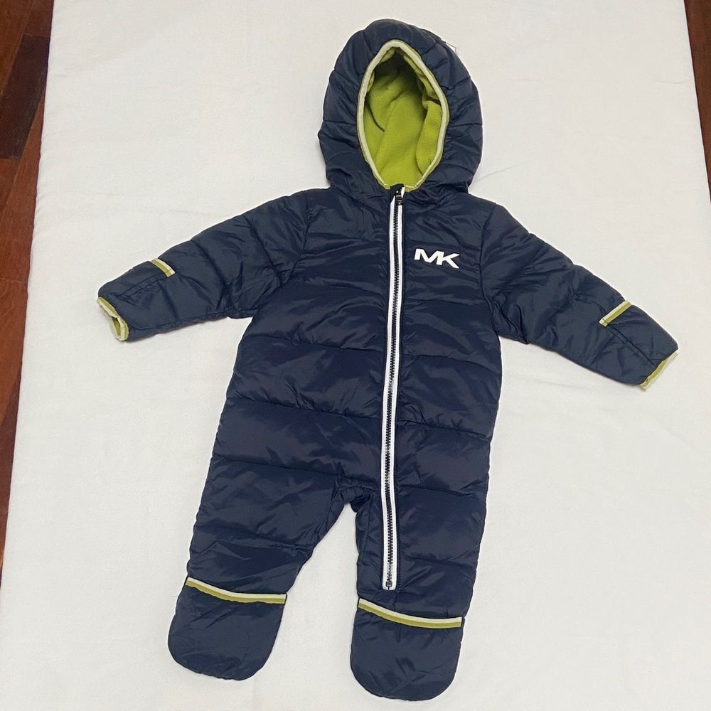 Michael Kors Navy and Lime Baby Snowsuit Size 6-12 months